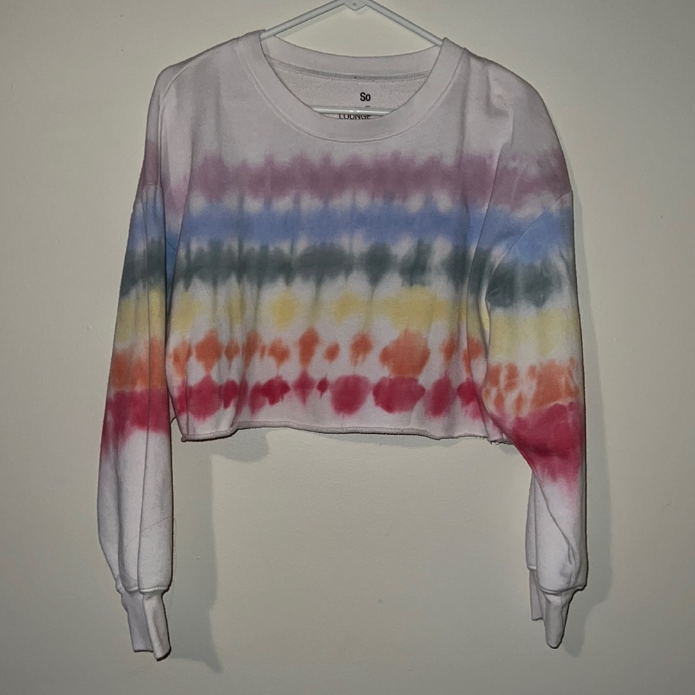 This is a women’s small, distressed, cropped, crew neck.